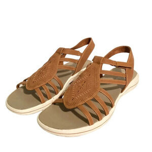 Easy Street Gemi Flat Tan Strappy Sandals, Size 10 Medium, New‎ with Box
